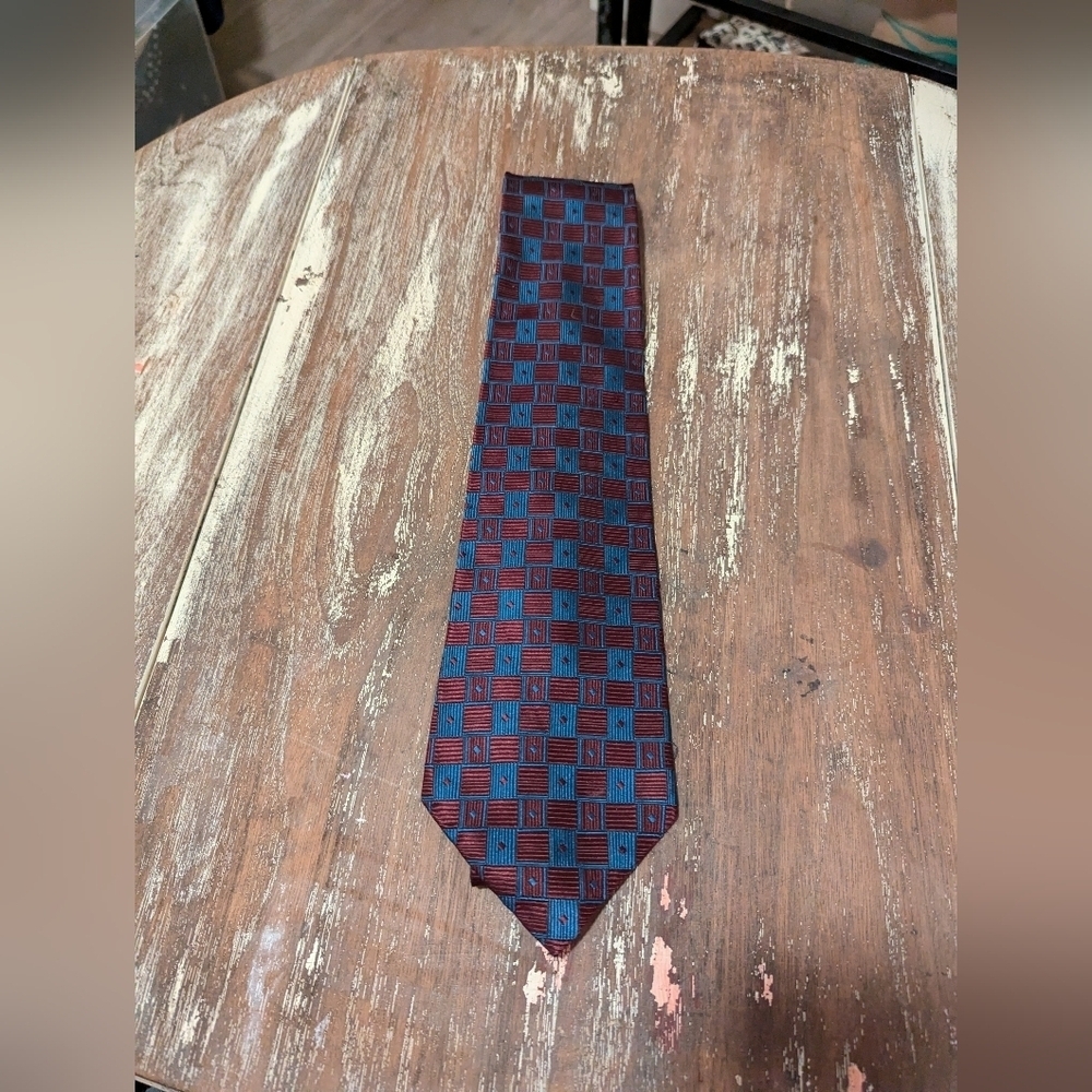 Christian‎ Dior Red and Blue Square pattern silk tie